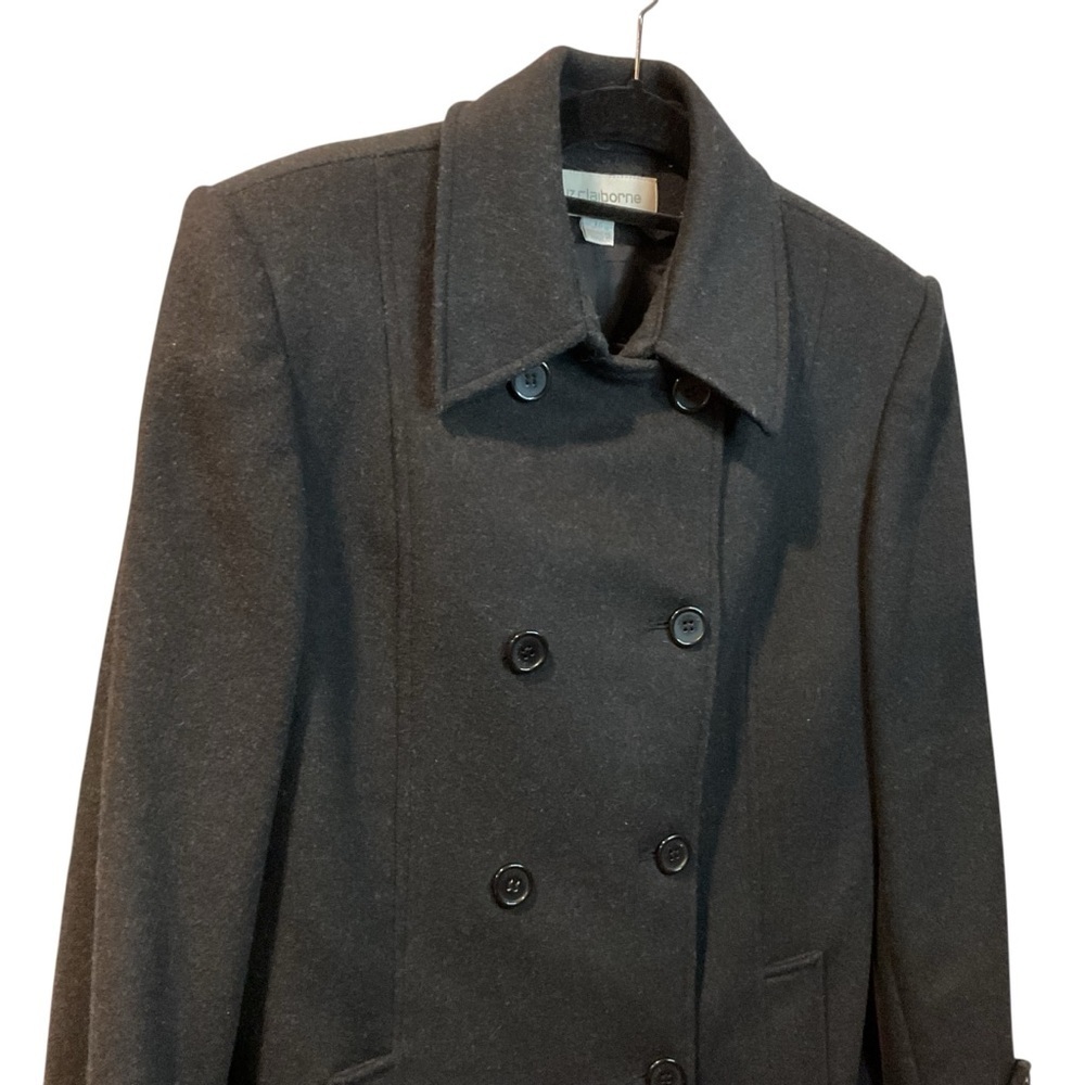 Liz Claiborne Black Brushed 100% Wool Double-Breasted Women’s Coat Size 12 - Picture 3 of 8